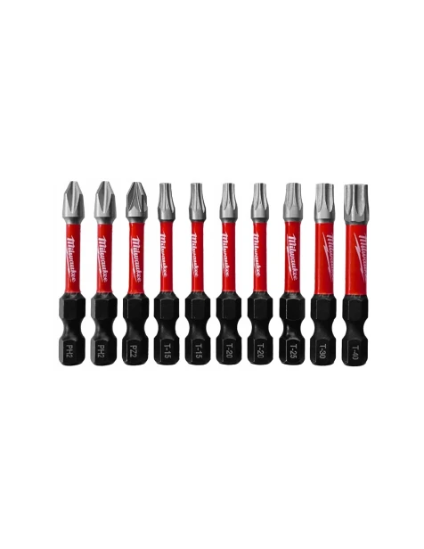 4932480941 - Zestaw bitów udarowych Shockwave do śrub Phillips, Pozidriv i Torx, PH2, PZ2, TX15 - TX40 (10 szt.) + karabińczyk