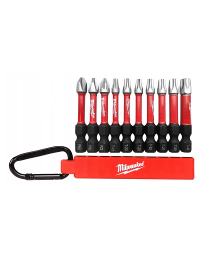 MILWAUKEE ZESTAW BITÓW UDAROWYCH 10SZT. SHOCKWAVE IMPACT DUTY™  + KARABIŃCZYK