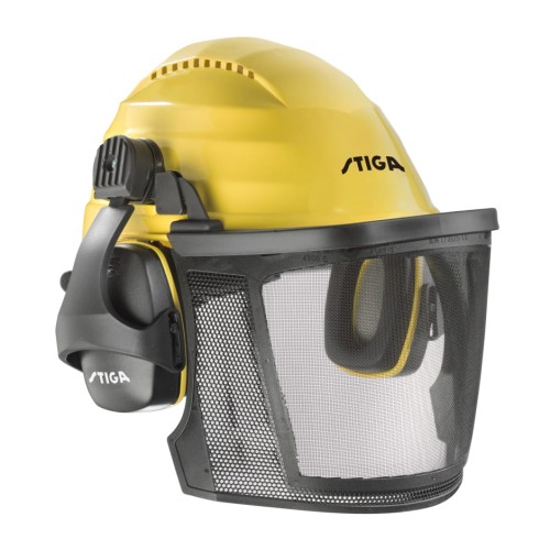 Kask ochronny z przyłbicą u słuchawkami STIGA