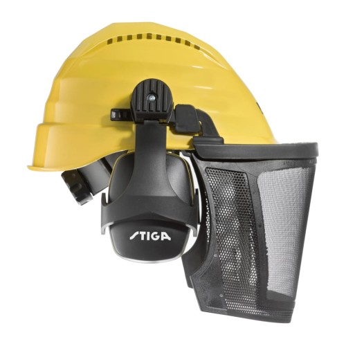 Kask ochronny z przyłbicą u słuchawkami STIGA