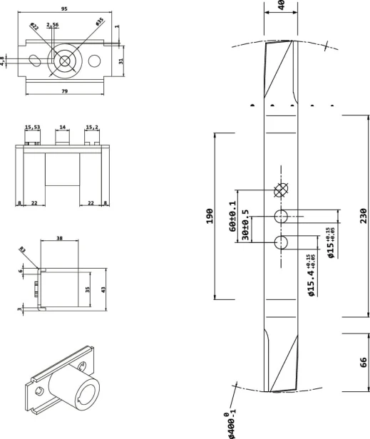 Uniwersalny nóż i piasta do kosiarek spalinowych 40 cm