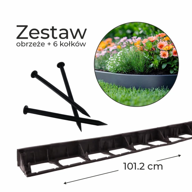 Zestaw obrzeże trawnikowe H58 + 6 kołków montażowych