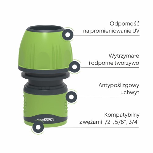 Szybkozłącze uniwersalne 1/2" - 5/8" - 3/4" bez stop