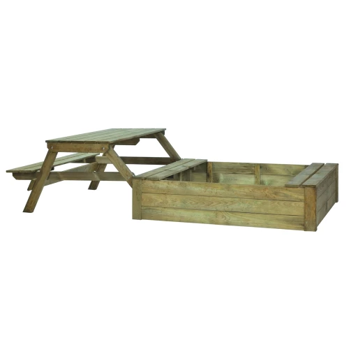 Piaskownica 120x120 z ławeczką i stolikiem