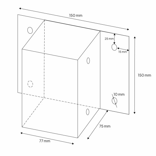 Kotwa do ściany 70x70x150mm - wymiary