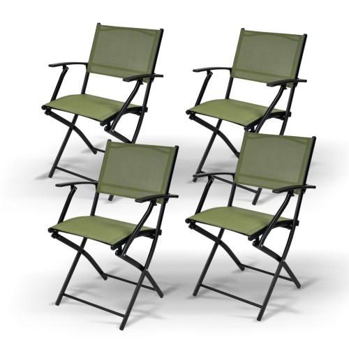 Zestaw 4 składanych krzeseł ogrodowych Ambiance – zielona tekstylina, czarna aluminiowa rama