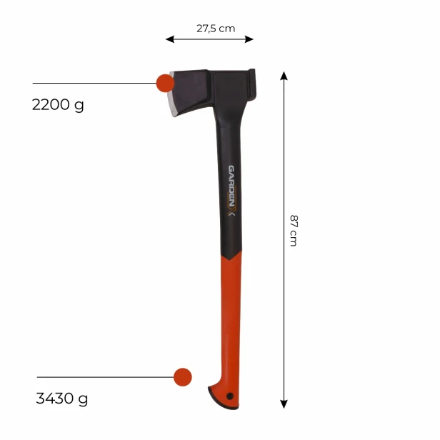 Siekiera rozłupująca Gardenx 2200 g – trzonek nylonowy 80 cm, stal kuta