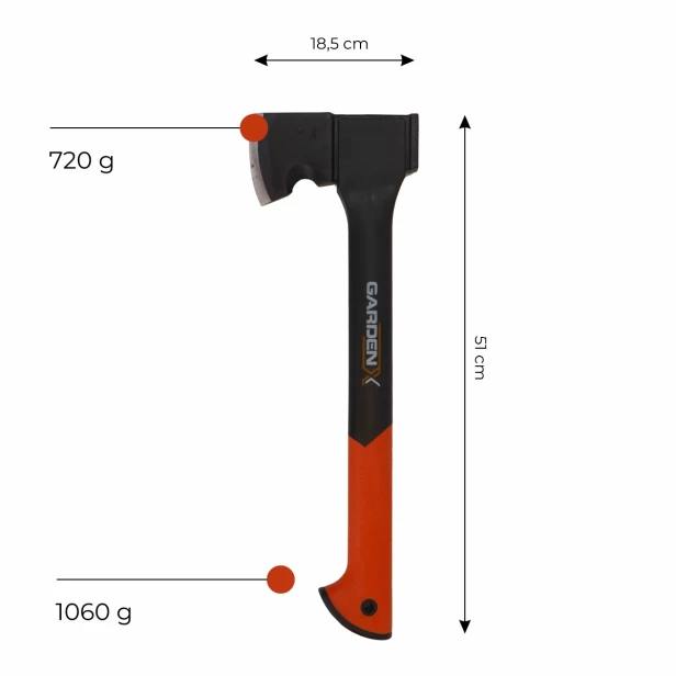 Siekiera rozłupująca Gardenx 720 g – trzonek nylonowy 45 cm, stal kuta