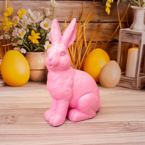 Figurka dekoracyjna zając duży różowy 37 cm