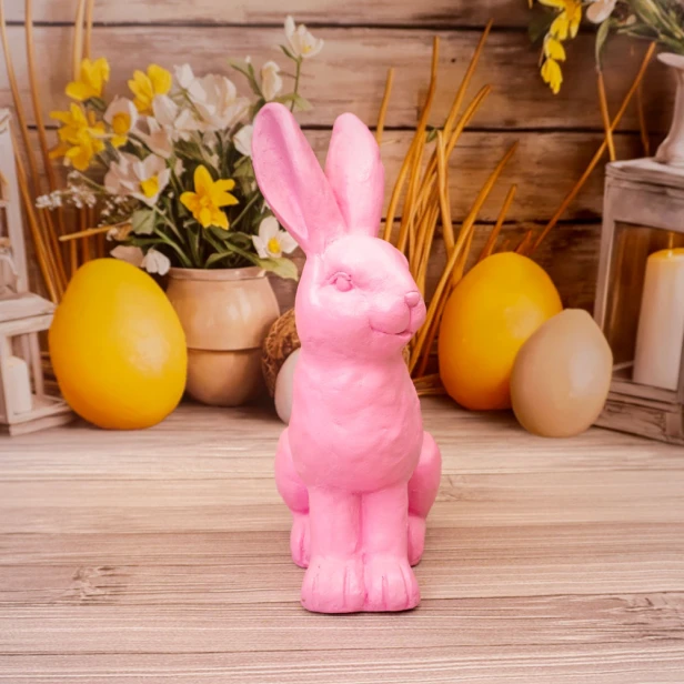 Figurka dekoracyjna zając duży różowy 37 cm