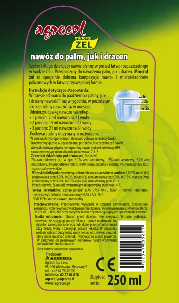 Mineral żel nawóz do palm, juk, dracen 0,25 L